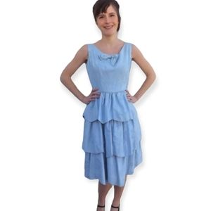 Blue Party Dress Prom Formal 60s Sleeveless XS